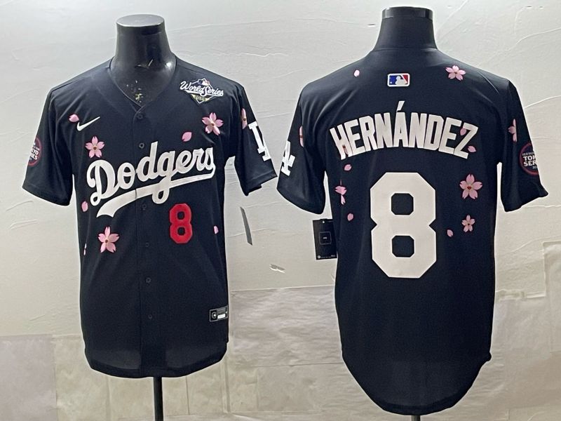 Men 2025 Nike Los Angeles Dodgers #8 Hernandez Black Game MLB Jersey 04